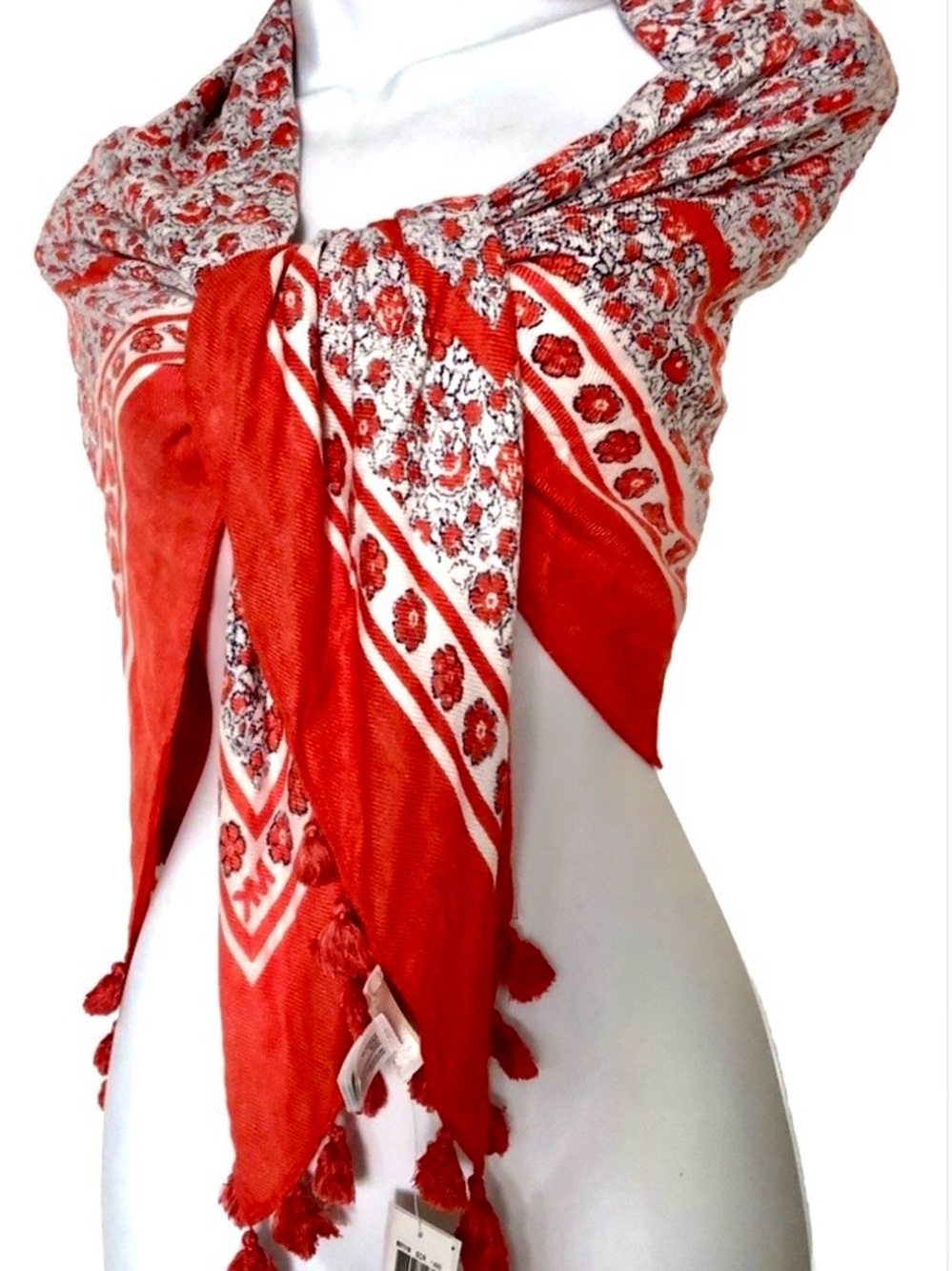 NWT Michael Kors Floral Coral Scarf 43”x43” Tassels 100% Viscose